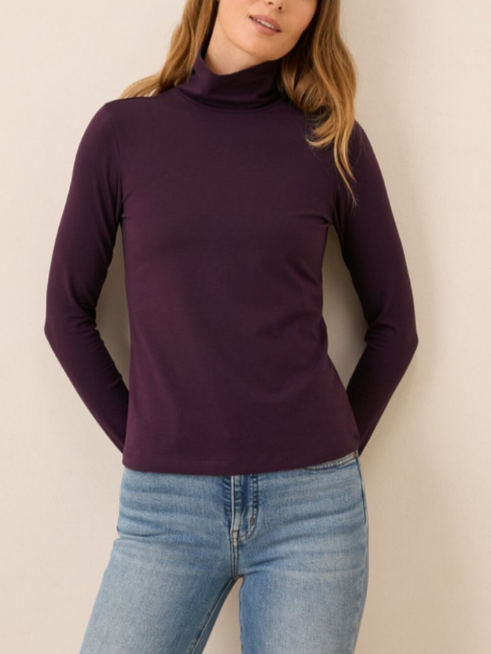pact Women's Organic Cotton Berry Jam Luxe Stretch Jersey Slim Turtleneck, XS